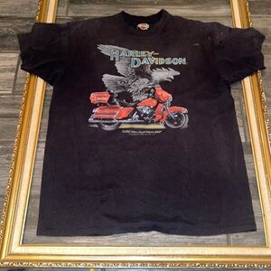Vintage single stitch 1991 Harley Davidson 3D emblem mens XL shirt 90s Indiana